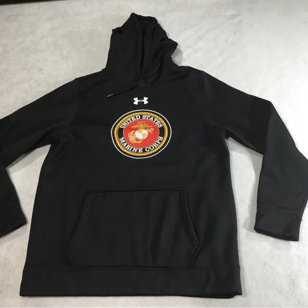 Under Armour Black Men's Crewneck Hoodie with USMC Emblem SZ Large